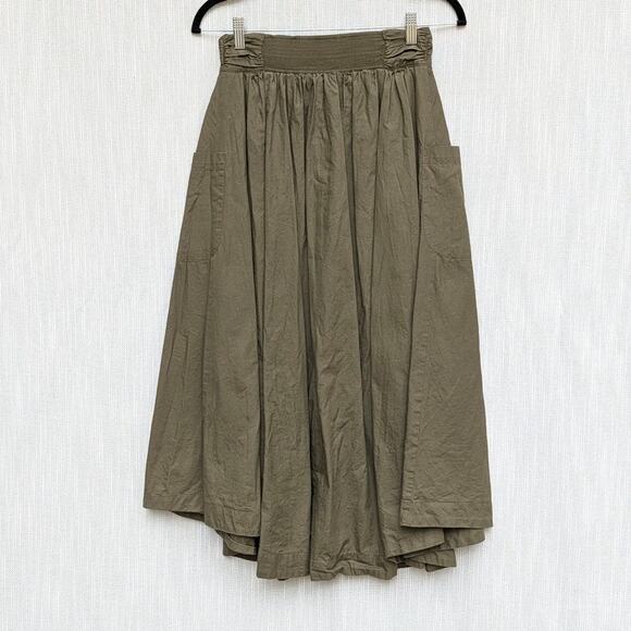 Free People Skirt Womens XS Khaki Cotton Wrap Style Tie Waist A-line Midi - Picture 2 of 9